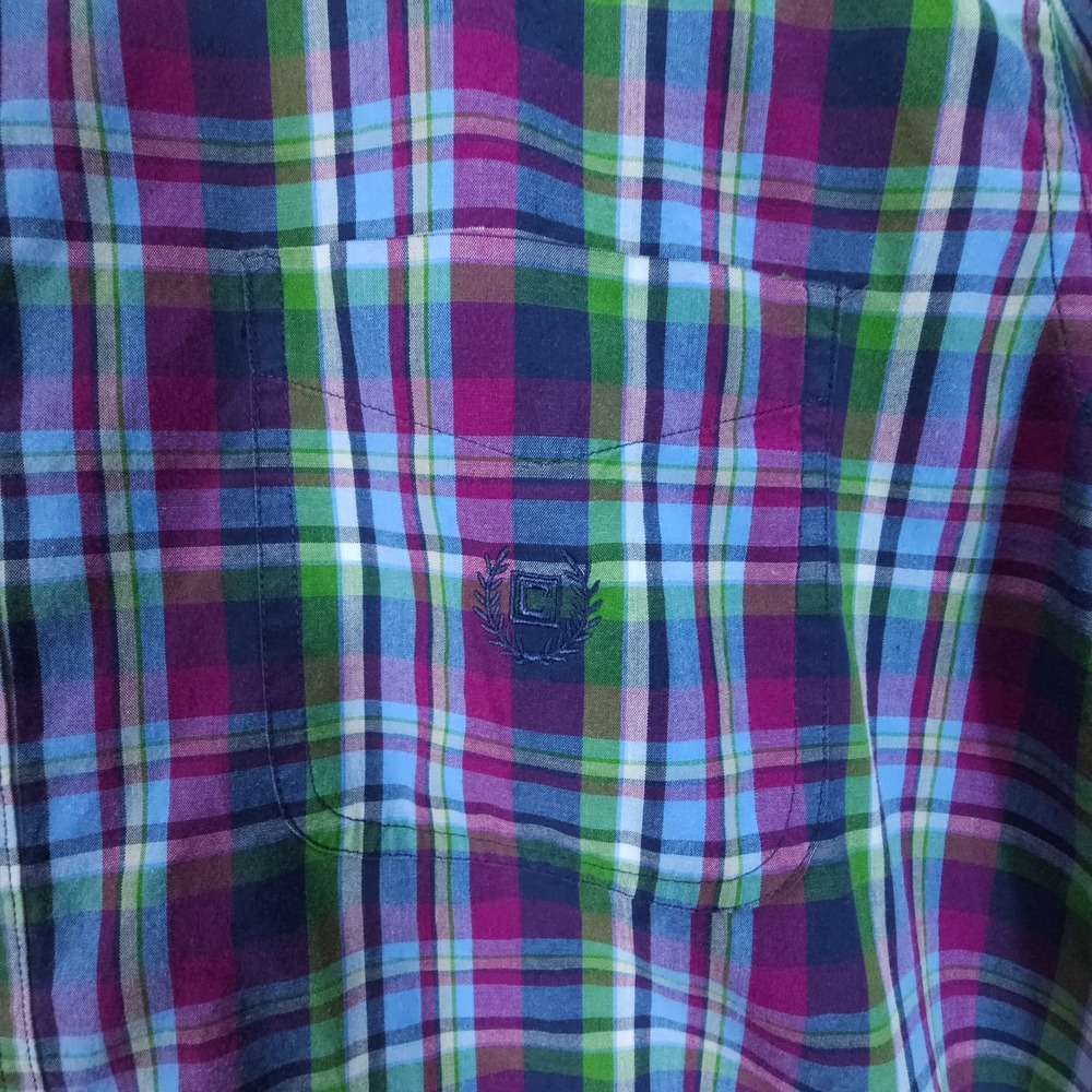 Chaps Plaid Shirt Mens Large Purple Green Skate Streetwear Button Down Easy Care - Picture 5 of 7
